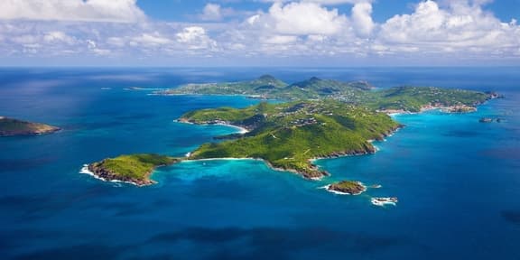 Aerial view of St Barth and the Caribbean coastline