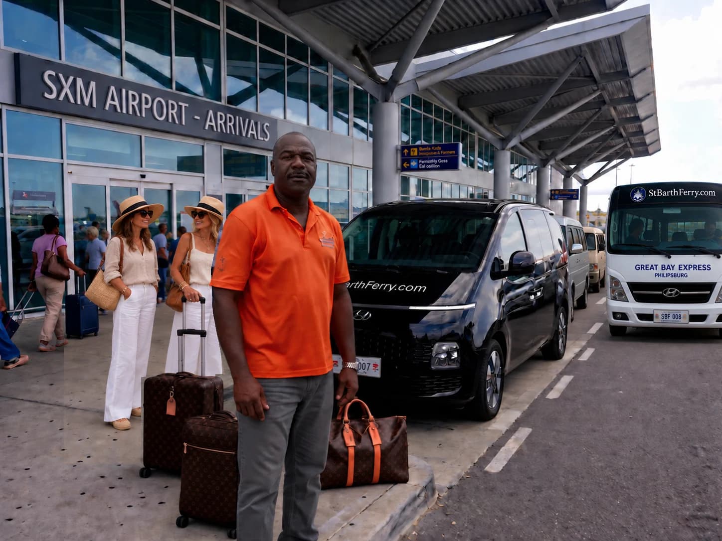 St Barth Ferry shuttle coordinator assisting arriving passengers
